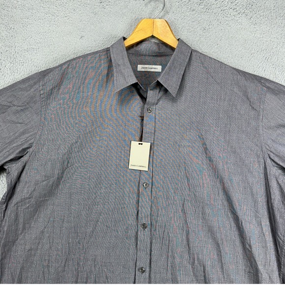 James Campbell Button Up Shirt Adult 3XL Grey Geometric Short Sleeve Mens NEW